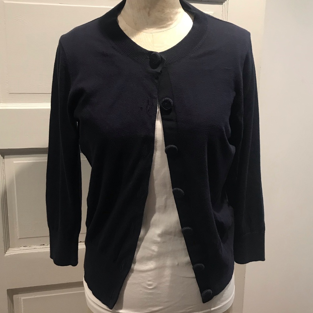 Navy Blue Banana Republic 3/4 sleeve sweater covered buttons EUC  Very cute!!